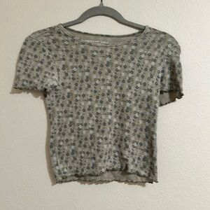 American Eagle Outfitters Gray Fitted Ribbed Short Sleeve Tee